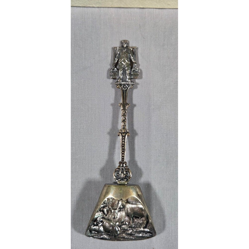 Dutch Silverplate Sugar Scoop Figural Milkmaid Cow Scene Hooijkaas Holland Box